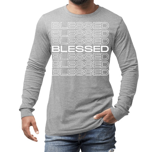 Mens Long Sleeve Graphic T-shirt - Blessed Stacked Print Accessories - Jameson Ward