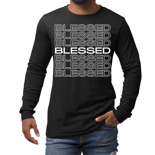 Mens Long Sleeve Graphic T-shirt - Blessed Stacked Print Accessories - Jameson Ward