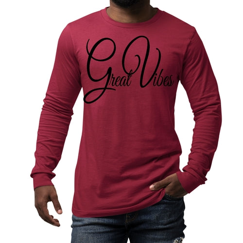 Mens Long Sleeve Graphic T-shirt Great Vibes Black Illustration Accessories - Jameson Ward