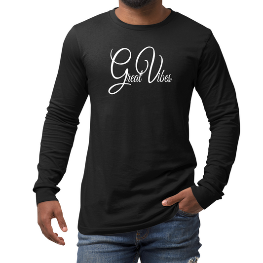 Mens Long Sleeve Graphic T-shirt - Great Vibes