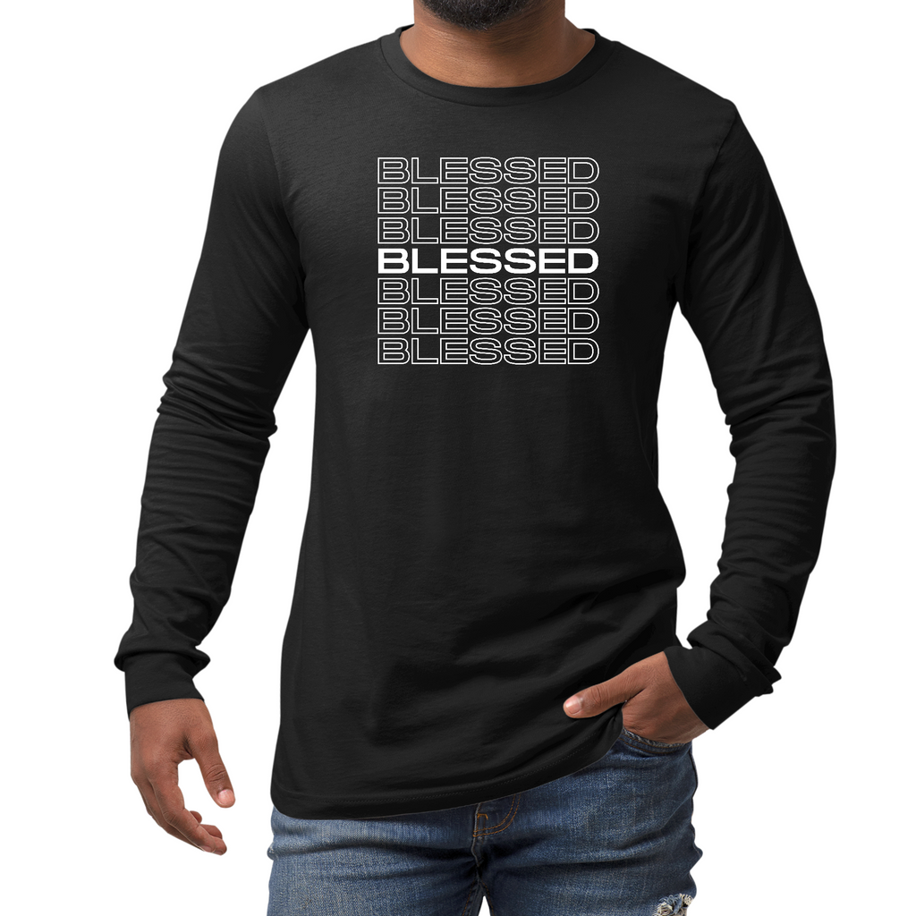 Mens Long Sleeve Graphic T-shirt - Blessed Stacked Print Accessories - Jameson Ward