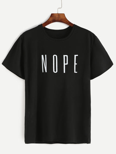 Black Letter Print Crew Neck T-shirt