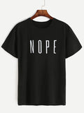 Black Letter Print Crew Neck T-shirt