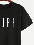 Black Letter Print Crew Neck T-shirt