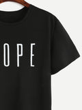 Black Letter Print Crew Neck T-shirt