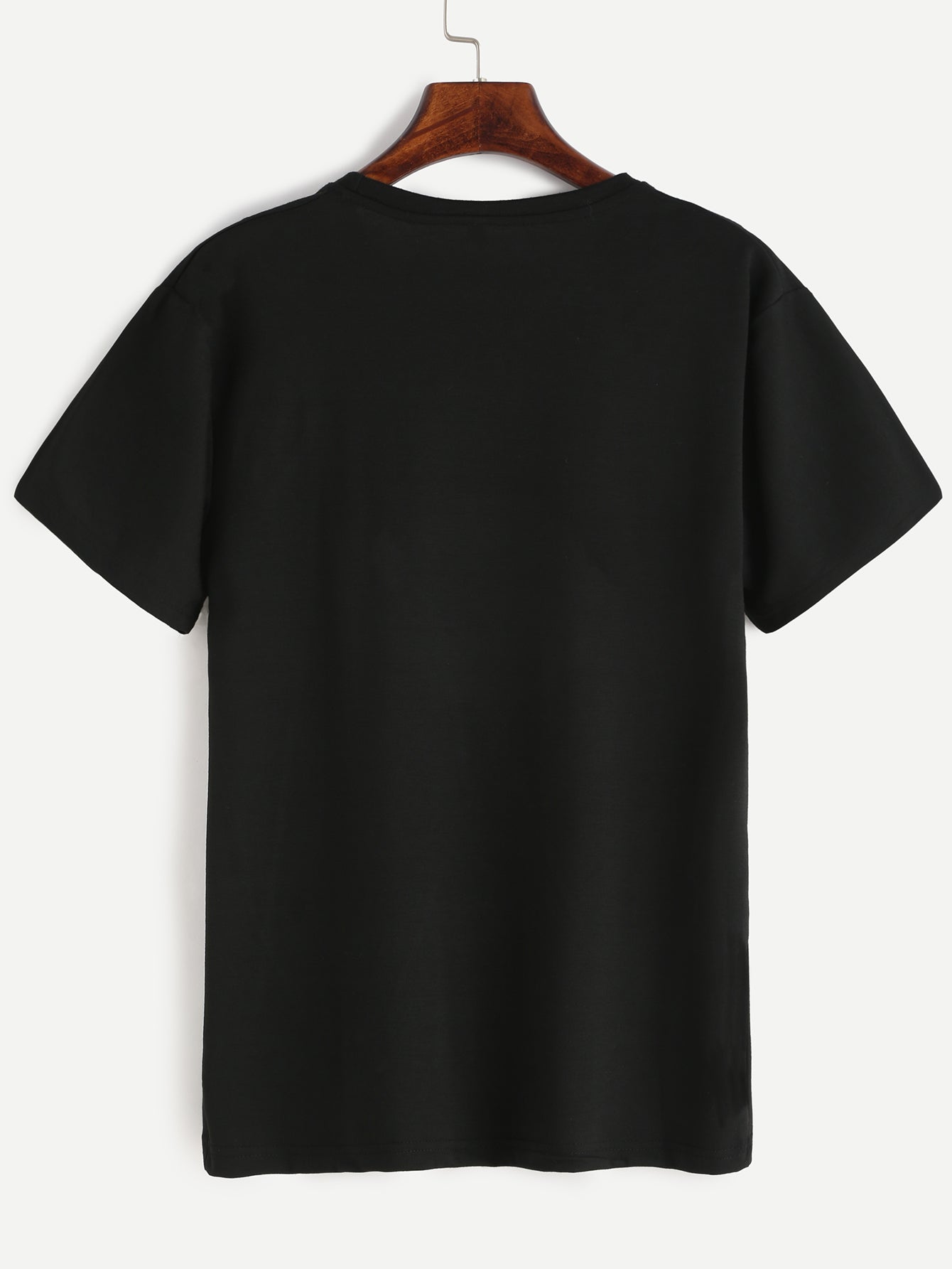 Black Letter Print Crew Neck T-shirt