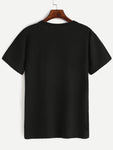 Black Letter Print Crew Neck T-shirt