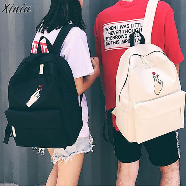 Backpack Women Girls Embroidery Love heart