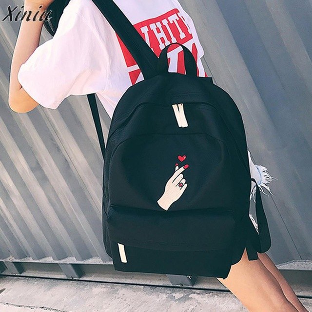 Backpack Women Girls Embroidery Love heart