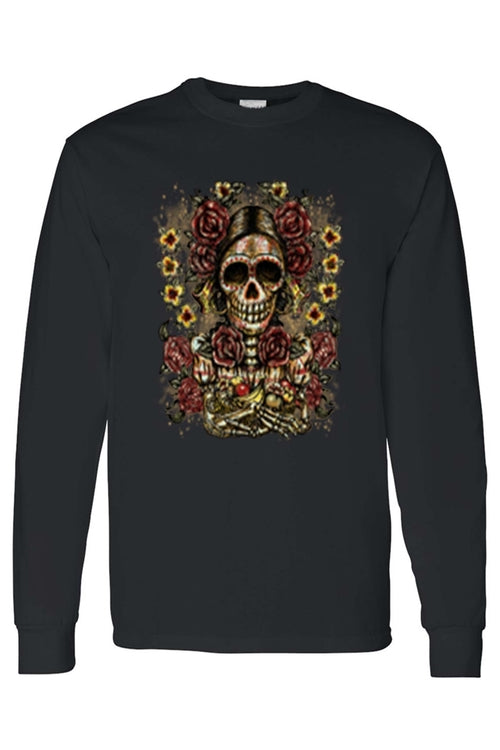 Unisex Frida Kahlo The Artist Sugar Skull Long T-Shirt - Jameson Ward