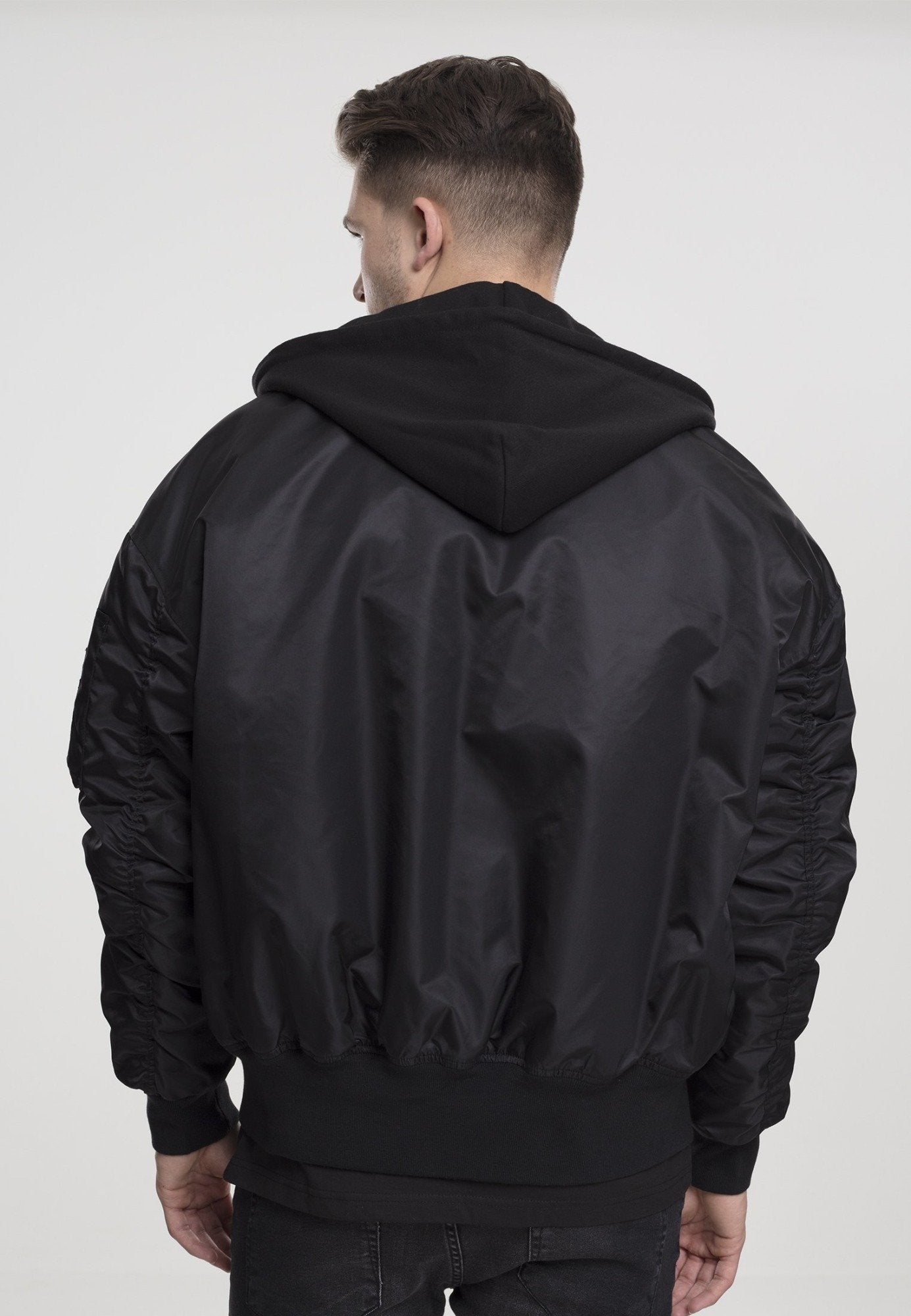 Hooded Oversized Bomber Jacket - All Black
