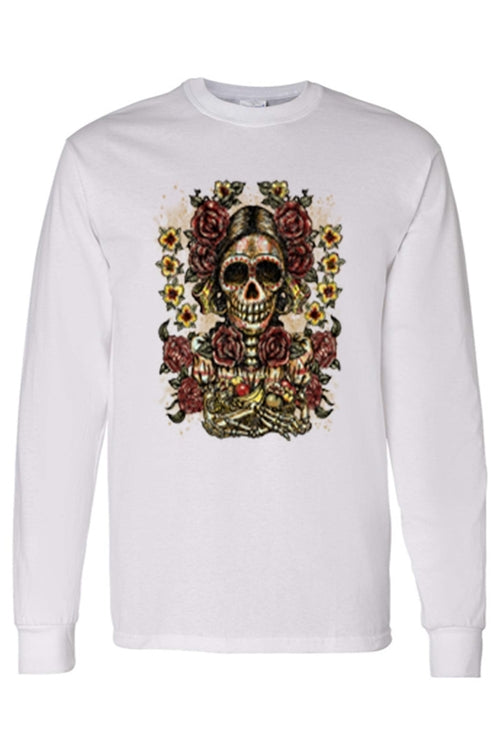 Unisex Frida Kahlo The Artist Sugar Skull Long T-Shirt - Jameson Ward